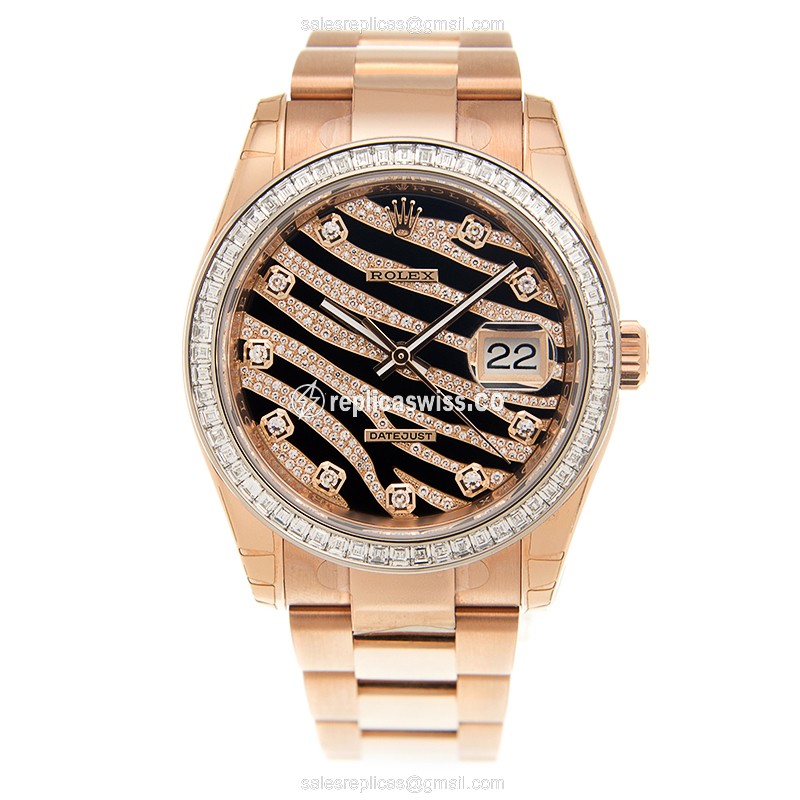 Rolex Datejust Replica - Automatic - Rose Gold - Diamonds - Black Dial - View 2