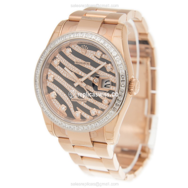 Rolex Datejust Replica - Automatic - Rose Gold - Diamonds - Black Dial - View 3