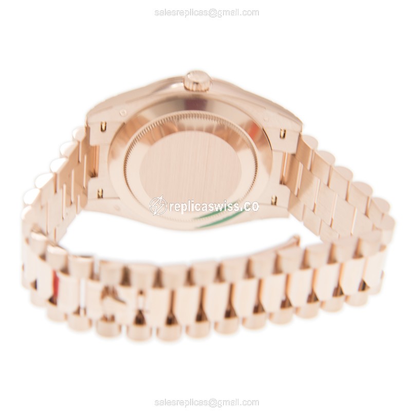 Rolex Day-Date Replica | Automatic | 18kt Rose Gold Case | Diamonds | Brown Dial - View 4