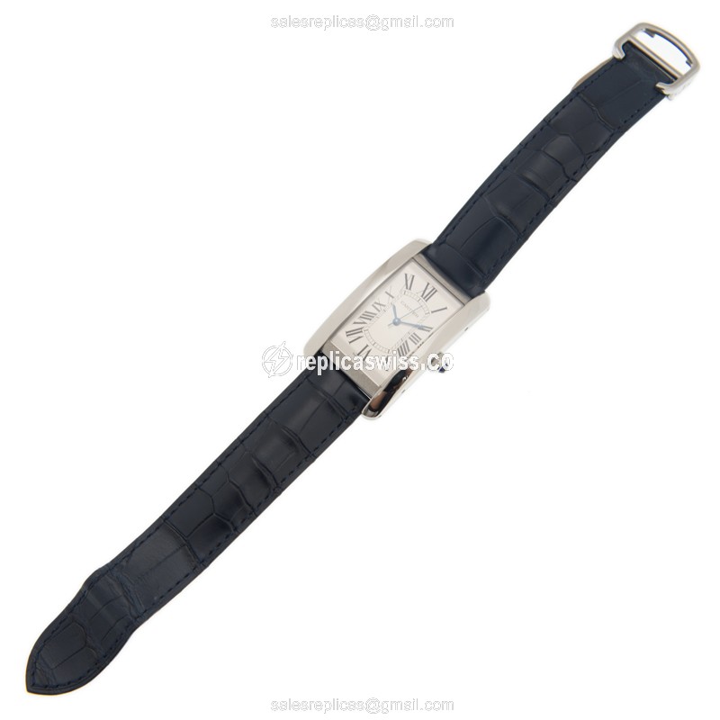 Cartier TANK Replica - Automatic - Silver - Blue Alligator Strap - Stainless Steel - View 2