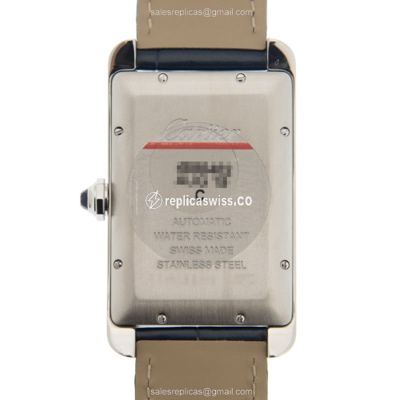 Cartier TANK Replica - Automatic - Silver - Blue Alligator Strap - Stainless Steel - View 3