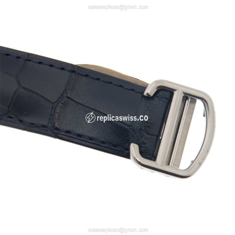 Cartier TANK Replica - Automatic - Silver - Blue Alligator Strap - Stainless Steel - View 4