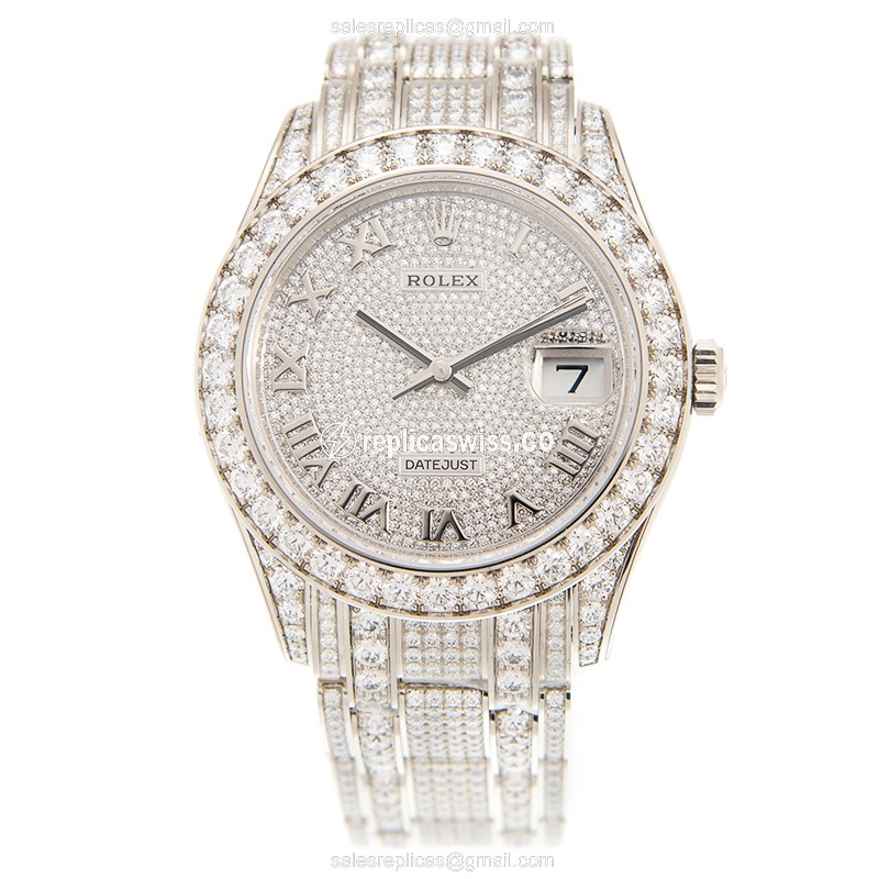 Rolex DATEJUST Replica | Automatic | 18kt White Gold | Diamond Case | Silver Dial - View 2