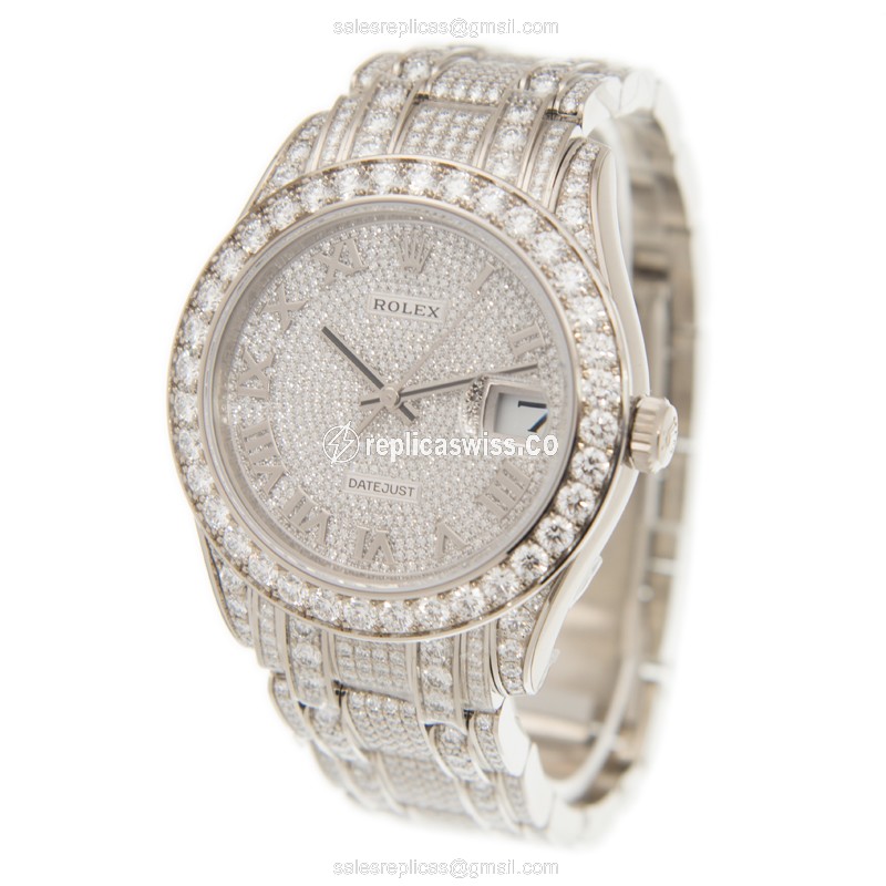 Rolex DATEJUST Replica | Automatic | 18kt White Gold | Diamond Case | Silver Dial - View 3