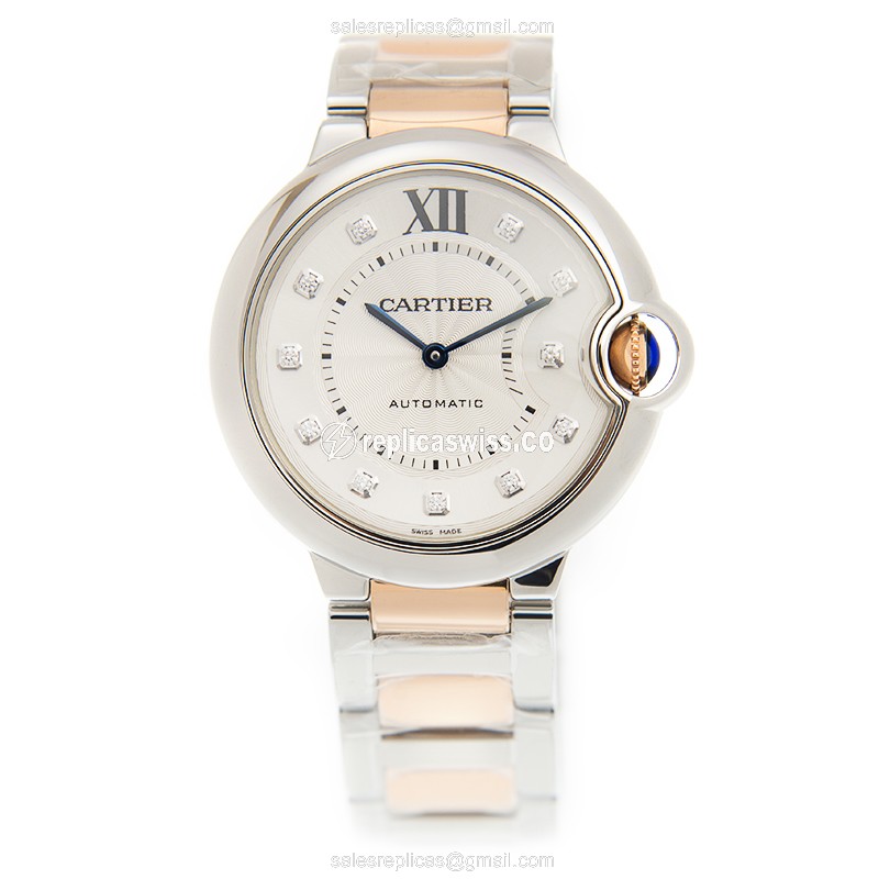 Cartier Ballon Bleu Replica - Automatic - Silver Dial - 18kt Gold Steel Strap - View 2