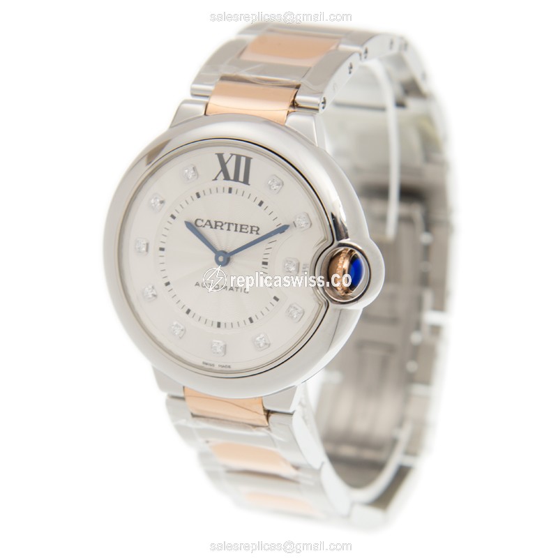 Cartier Ballon Bleu Replica - Automatic - Silver Dial - 18kt Gold Steel Strap - View 3