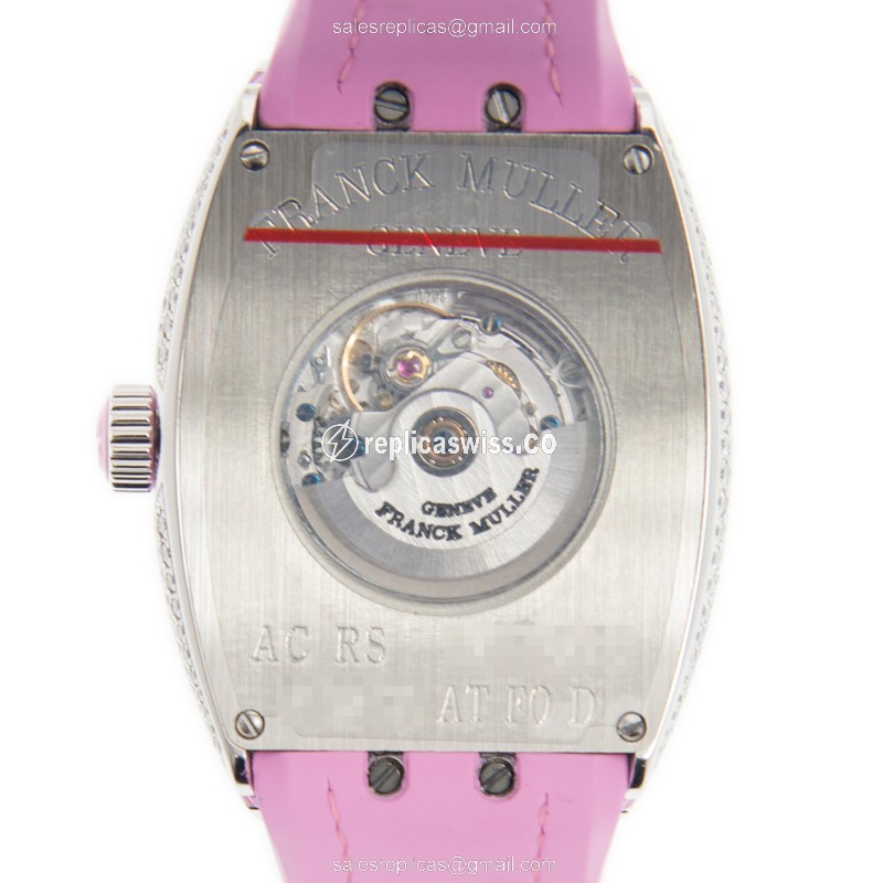 Franck Muller V 32 SC AT FO D AC.RS VANGUARD Automatic - Diamond Case - White Dial - Buckle Clasp, Pink Alligator Strap - View 3