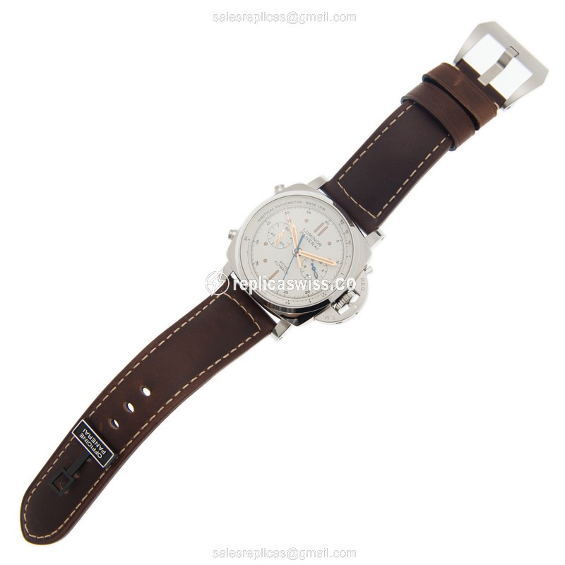Panerai PAM00654 LUMINOR Replica - Automatic - Steel - White Dial - Brown Cowhide - Sapphire Crystal - View 2
