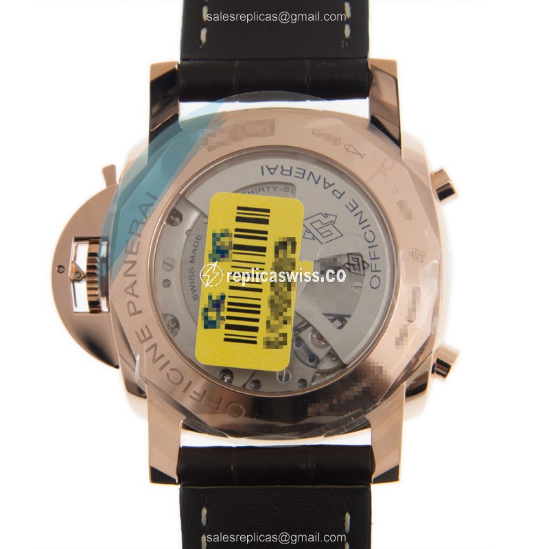 Panerai PAM00525 LUMINOR Replica - Automatic - 18kt Rose Gold - Black Dial - Brown Alligator Strap - View 3