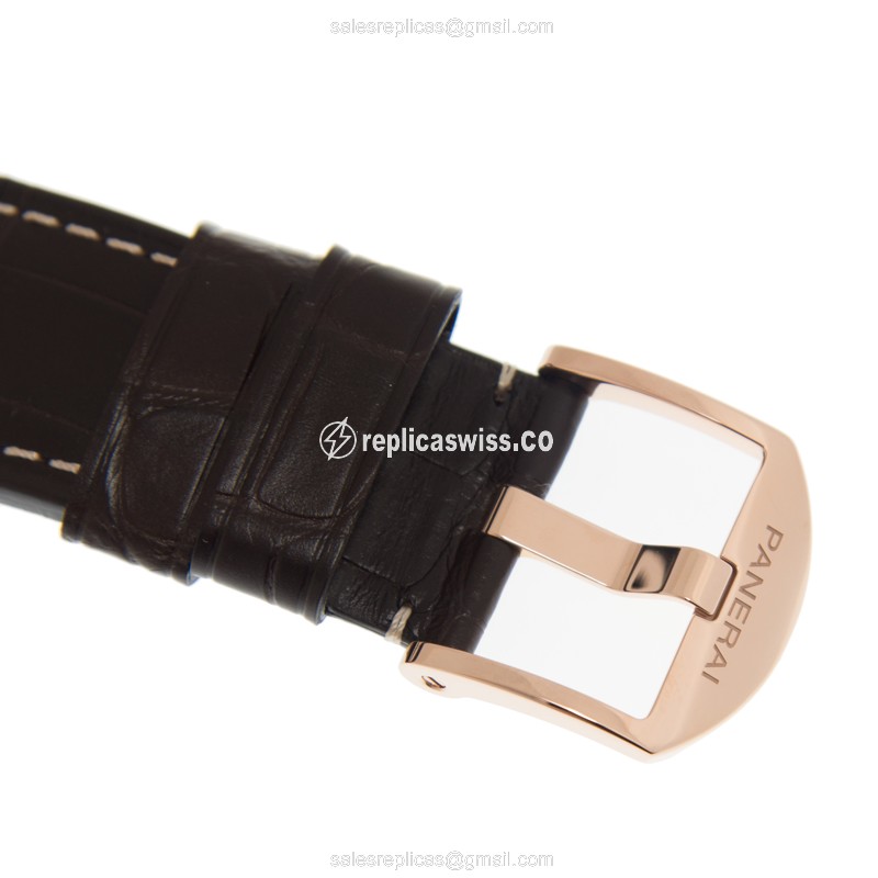 Panerai PAM00525 LUMINOR Replica - Automatic - 18kt Rose Gold - Black Dial - Brown Alligator Strap - View 4