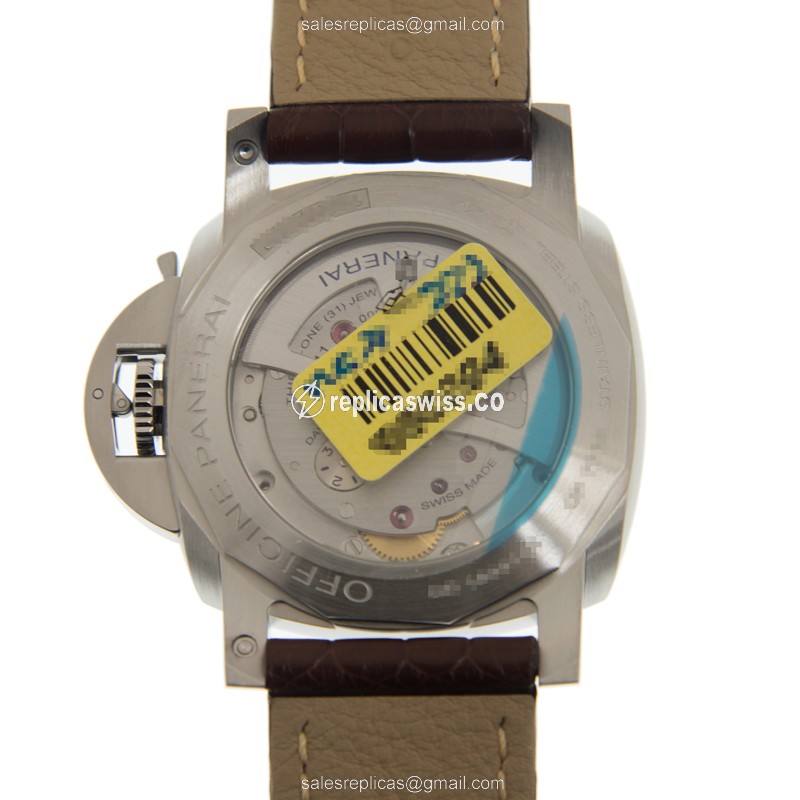 Panerai PAM01320 Luminor Replica - Automatic - Steel Case - Black Dial - Brown Alligator Strap - View 3