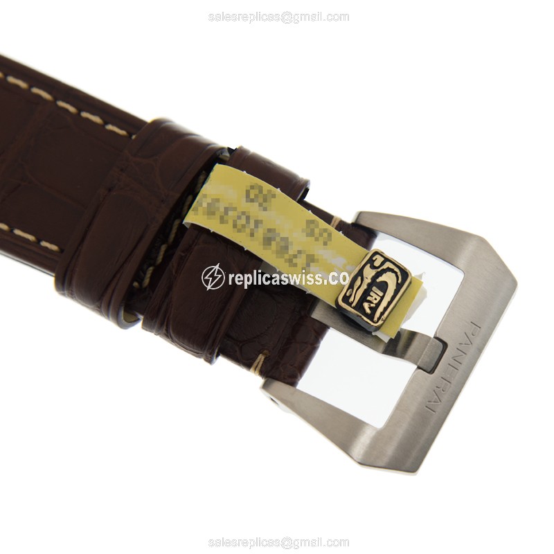 Panerai PAM01320 Luminor Replica - Automatic - Steel Case - Black Dial - Brown Alligator Strap - View 4