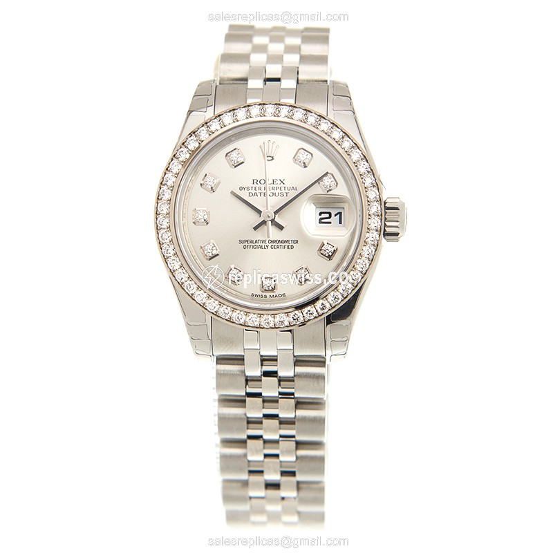 Rolex Datejust Replica - Automatic - White Gold - Diamond Bezel - Silver Dial - View 2