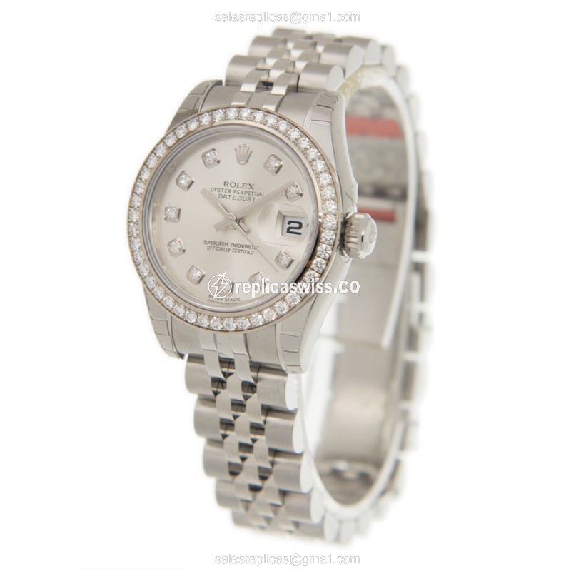 Rolex Datejust Replica - Automatic - White Gold - Diamond Bezel - Silver Dial - View 3