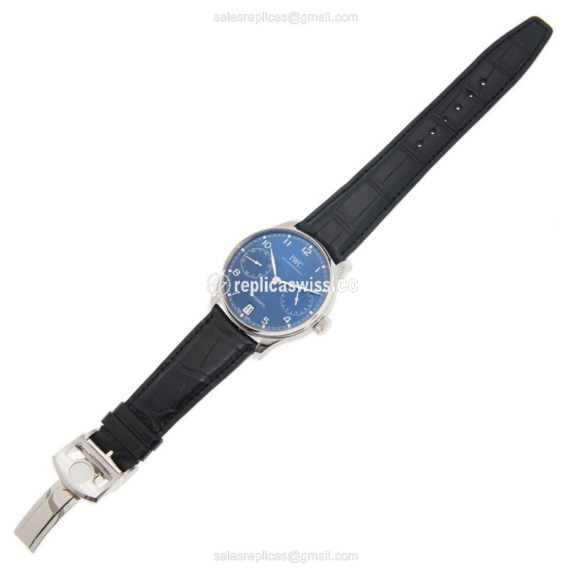 IWC Portuguese Replica - Automatic - Steel Case - Blue Dial - Black Alligator Strap - View 2