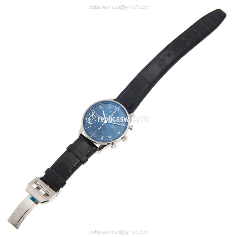 IWC Portuguese Replica - Automatic - Steel Case - Blue Dial - Black Alligator Strap - View 2