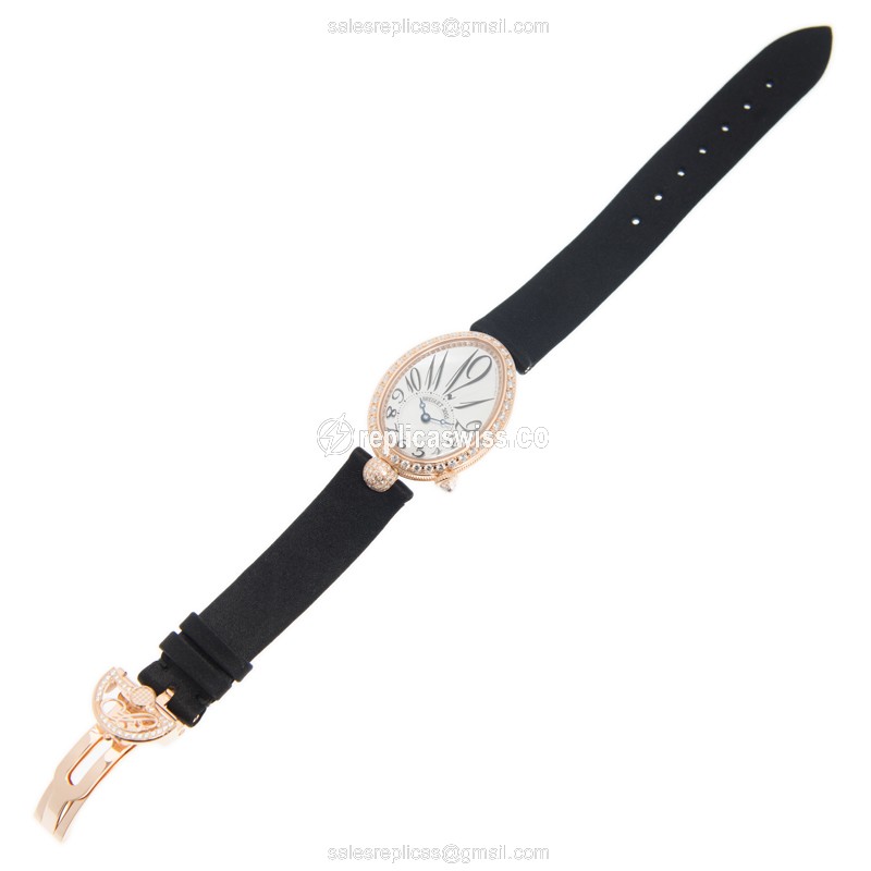 Breguet REINE DE NAPLES Replica - Auto - 18kt Rose Gold - White Dial - Diamond Accents - Black Satin - View 2