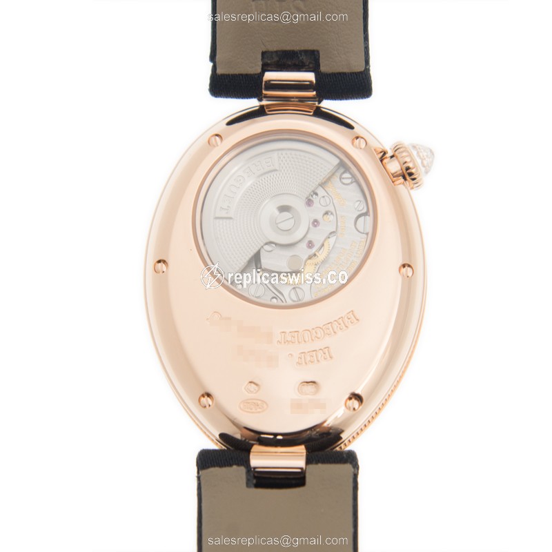 Breguet REINE DE NAPLES Replica - Auto - 18kt Rose Gold - White Dial - Diamond Accents - Black Satin - View 3