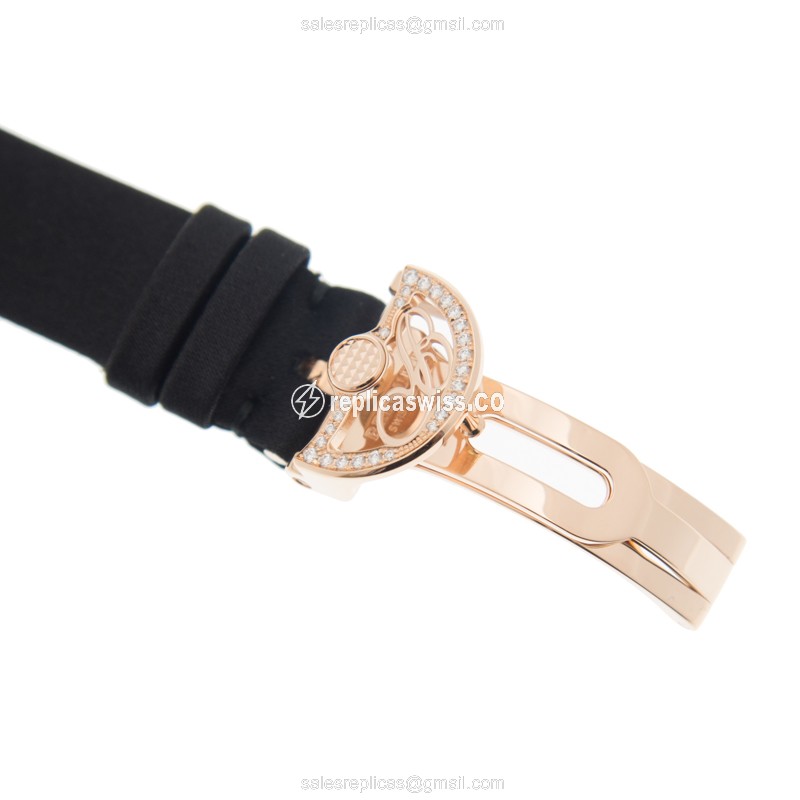 Breguet REINE DE NAPLES Replica - Auto - 18kt Rose Gold - White Dial - Diamond Accents - Black Satin - View 4