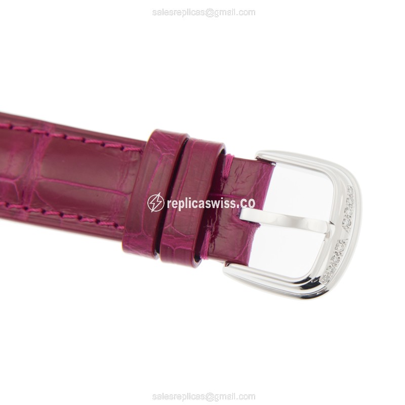 Franck Muller 2852 QZ REL MOP RS D 1RAC Curvex Quartz - Diamond Case - White Dial - Red Alligator Buckle - View 4