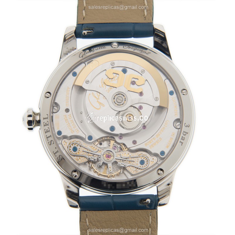 Glashutte PANO Automatic - Steel Case - Blue Dial - Blue Alligator Strap - Buckle Clasp - View 3