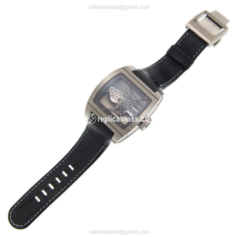 Corum Bridge Replica - Manual Wind - Titanium Case - Skull Dial - Black Alligator Strap - View 2