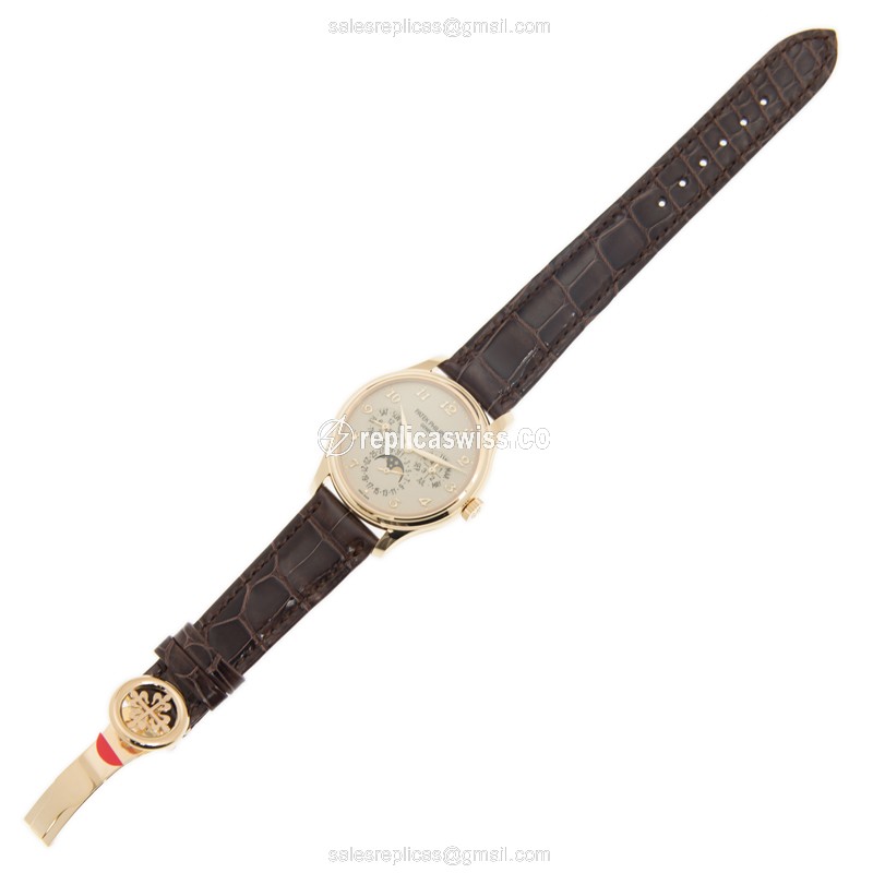 Patek Philippe 5327J-001 Grand Complications Replica - Auto - 18kt Gold - White Dial - Brown Alligator Strap - View 2