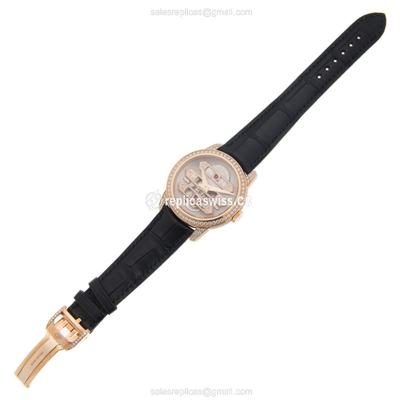 Girard Perregaux 99193D52I000-BA6A BRIDGES - Manual Wind - 18kt Rose Gold & Diamonds - Black Alligator Strap - View 2