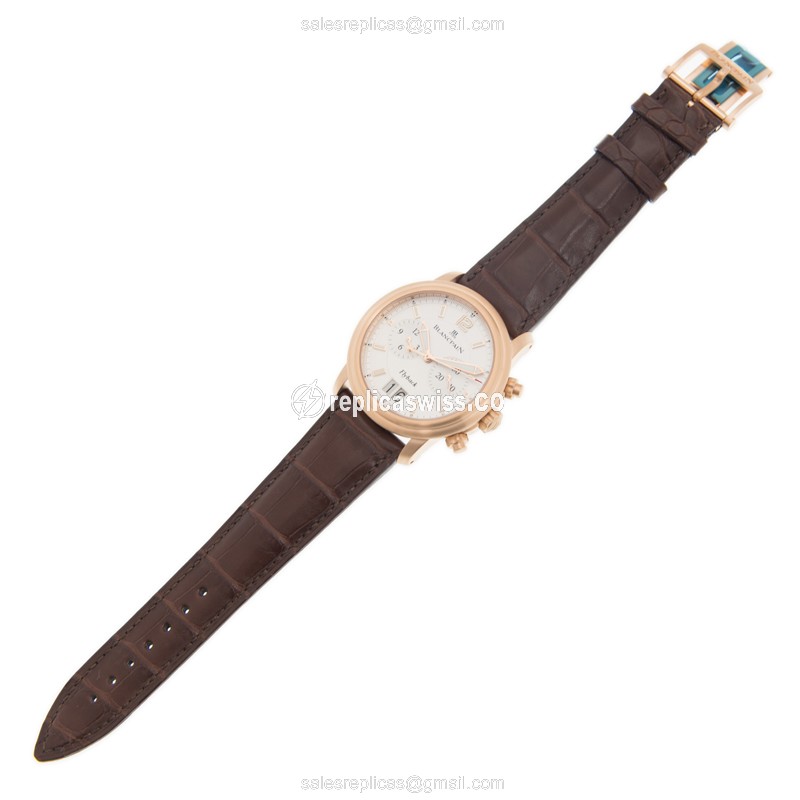 Blancpain Leman Replica - Automatic - 18kt Rose Gold - White Dial - Brown Alligator Strap - View 2