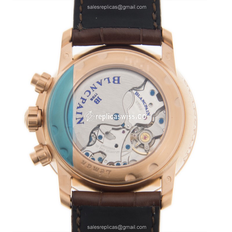 Blancpain Leman Replica - Automatic - 18kt Rose Gold - White Dial - Brown Alligator Strap - View 3