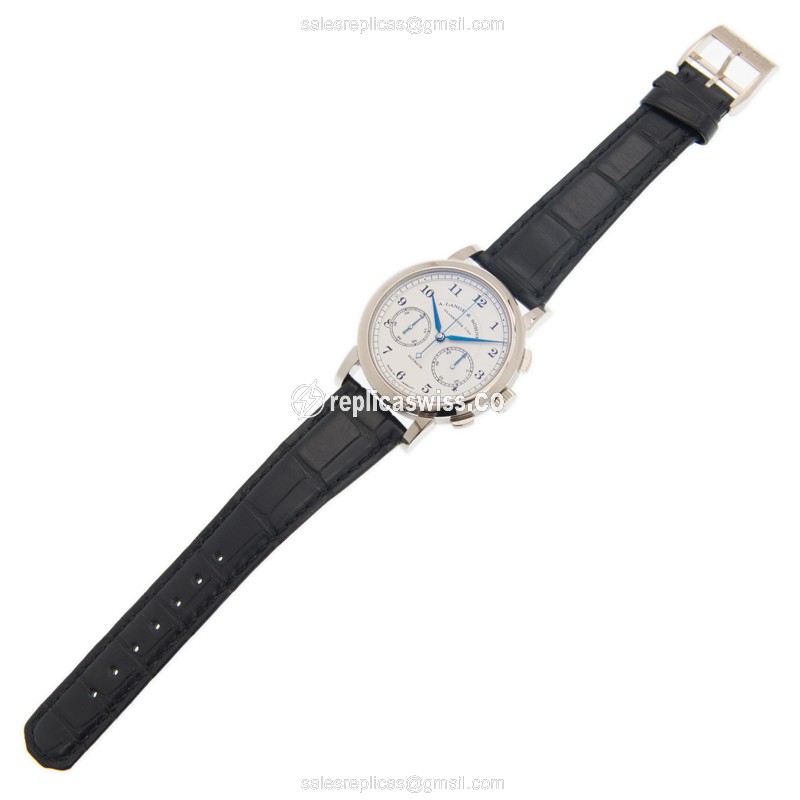 A Lange & Sohne 1815 Chrono - Manual - 18kt White Gold - White Dial - Black Alligator Buckle - View 2