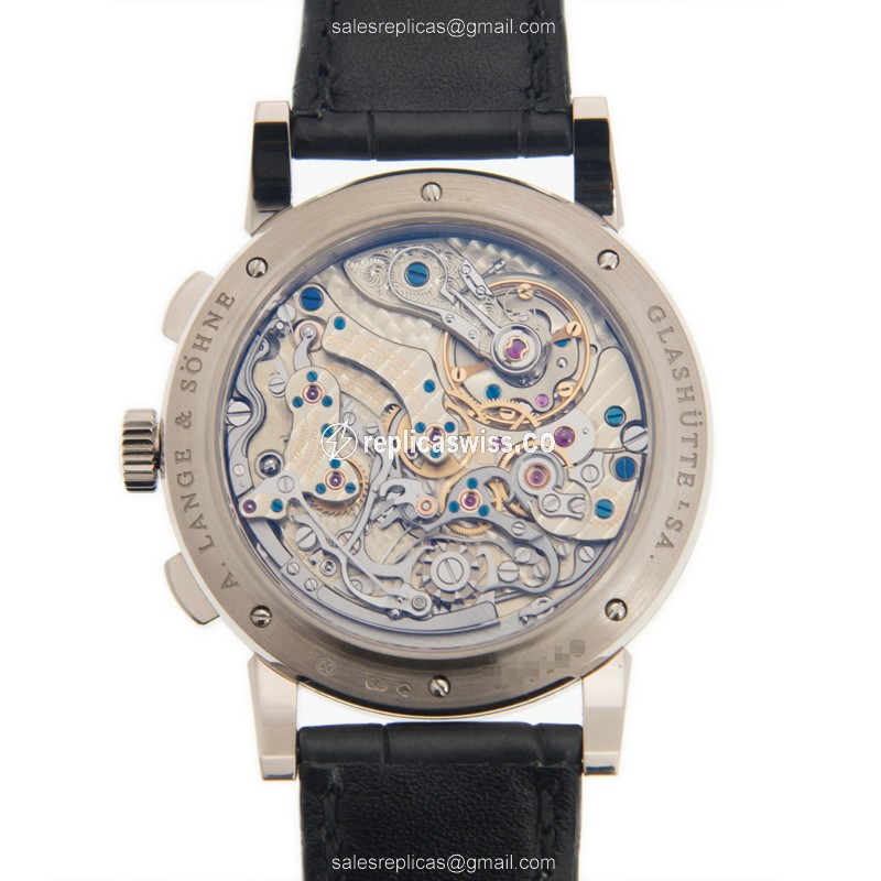 A Lange & Sohne 1815 Chrono - Manual - 18kt White Gold - White Dial - Black Alligator Buckle - View 3