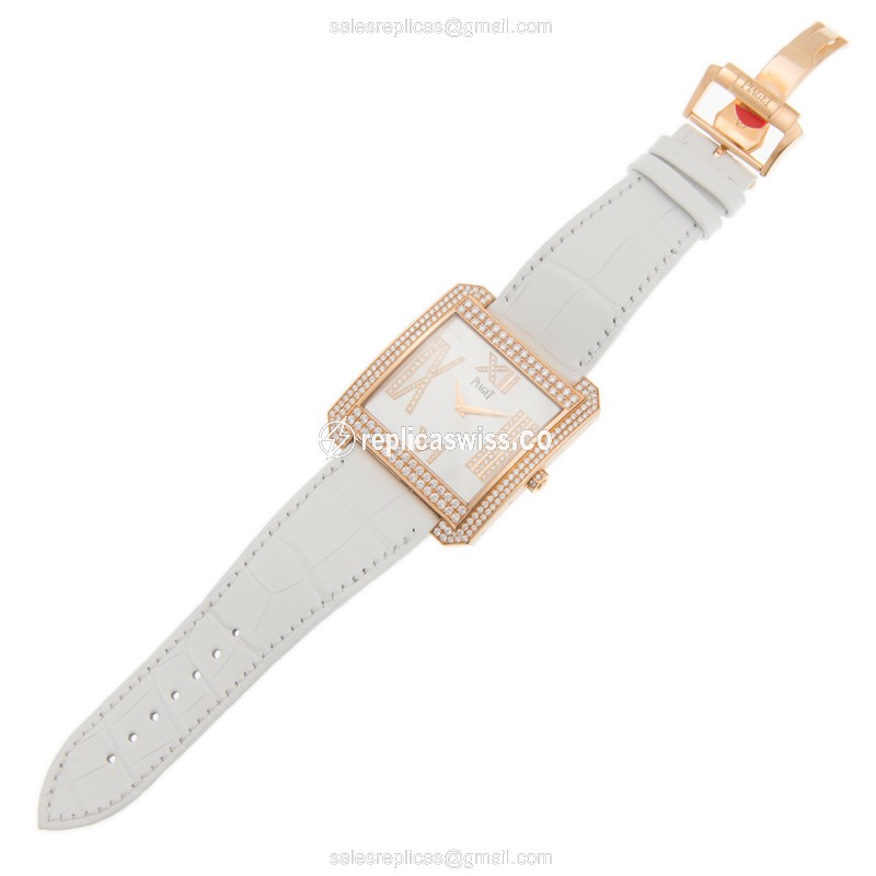 Piaget LIMELIGHT Replica - 18kt Rose Gold - Diamonds - Manual Wind - White Dial - Alligator Strap - View 2
