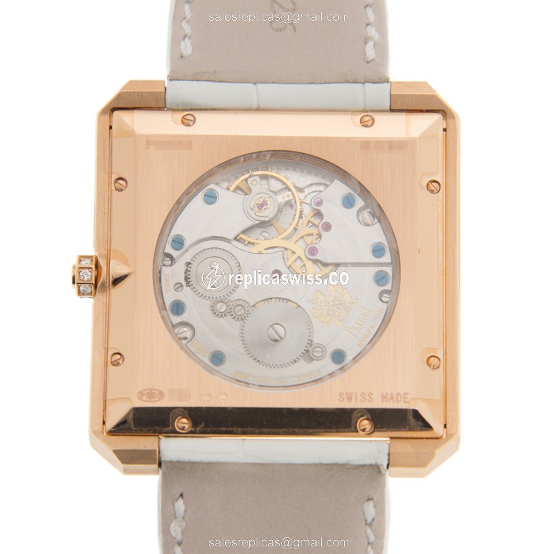Piaget LIMELIGHT Replica - 18kt Rose Gold - Diamonds - Manual Wind - White Dial - Alligator Strap - View 3
