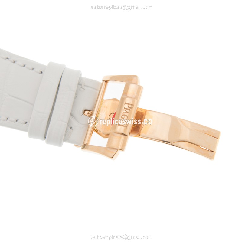 Piaget LIMELIGHT Replica - 18kt Rose Gold - Diamonds - Manual Wind - White Dial - Alligator Strap - View 4