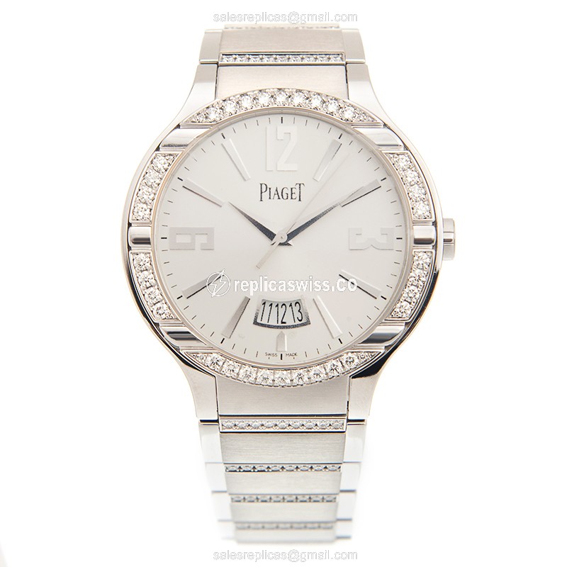 Piaget Polo Replica - Automatic - 18kt White Gold - Diamond - Silver Dial - View 2