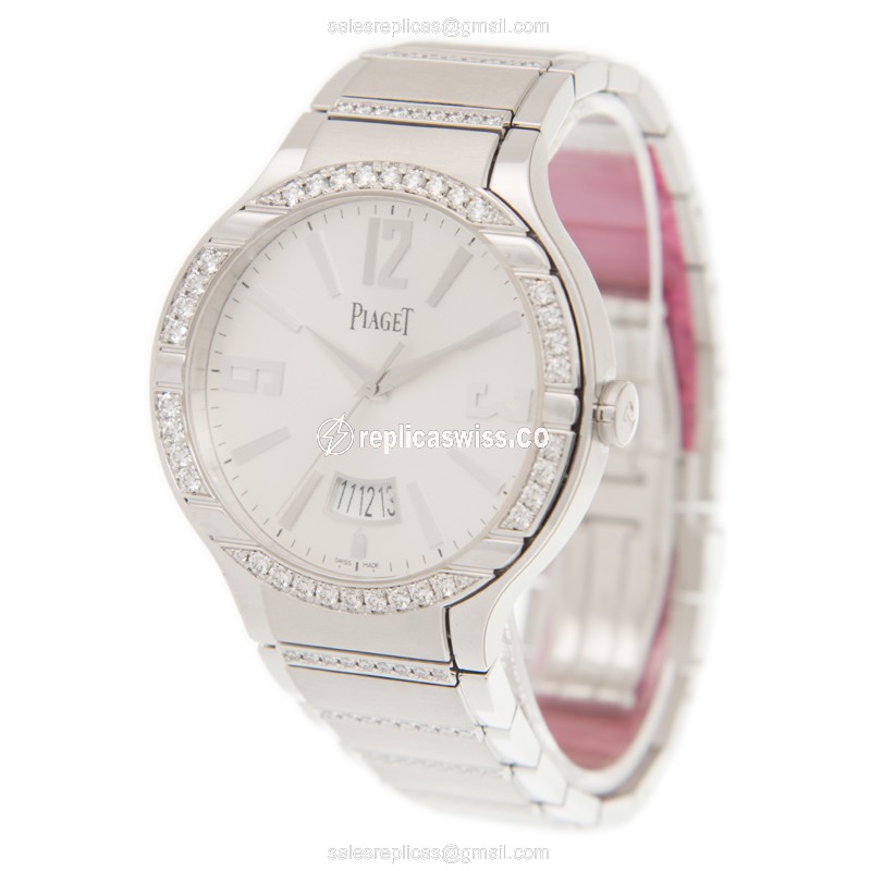 Piaget Polo Replica - Automatic - 18kt White Gold - Diamond - Silver Dial - View 3