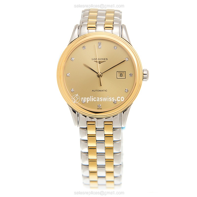 Longines Flagship L4.374.3.37.7 Replica - Automatic PVD Gold - Gold Dial - Steel Gold Clasp - View 2
