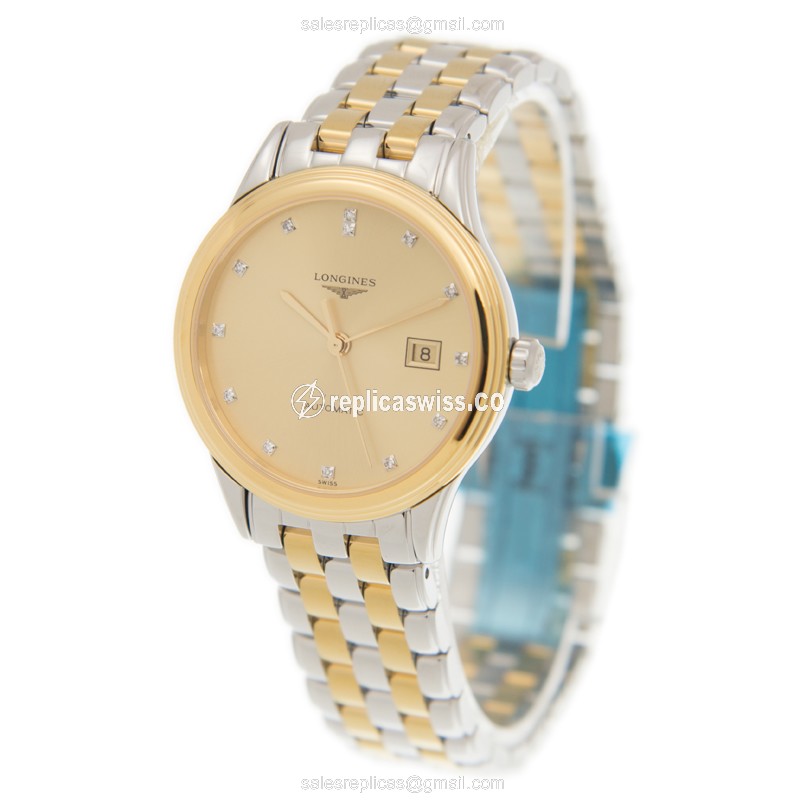 Longines Flagship L4.374.3.37.7 Replica - Automatic PVD Gold - Gold Dial - Steel Gold Clasp - View 3