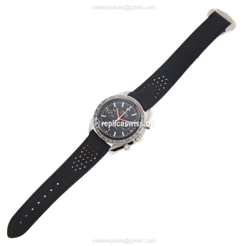 Omega Speedmaster Replica - Automatic - Steel - Black Dial - Leather Strap - View 2
