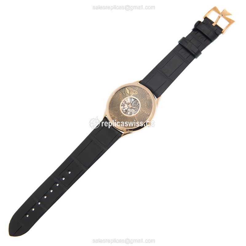 Vacheron Constantin 33222/000R-9546 Replica - Manual Wind - 18kt Rose Gold - Gold Dial - Buckle Clasp - Black Alligator Strap - View 2