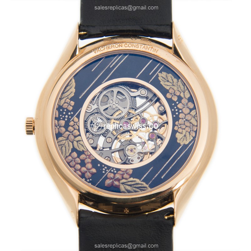 Vacheron Constantin 33222/000R-9546 Replica - Manual Wind - 18kt Rose Gold - Gold Dial - Buckle Clasp - Black Alligator Strap - View 3