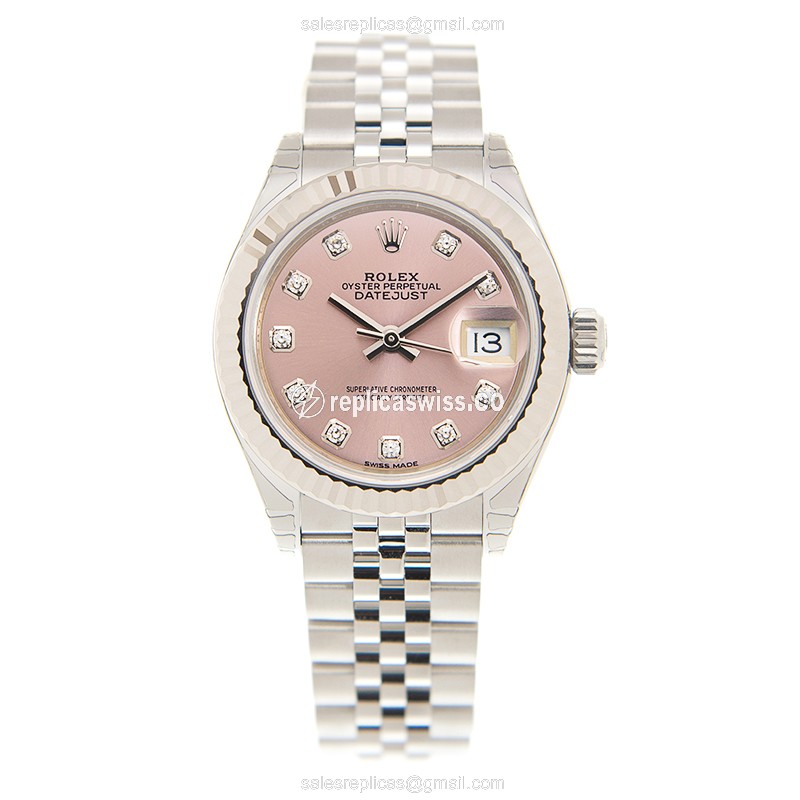Rolex Lady Datejust Replica | Automatic | 18kt White Gold & Steel Case | Pink Dial - View 2