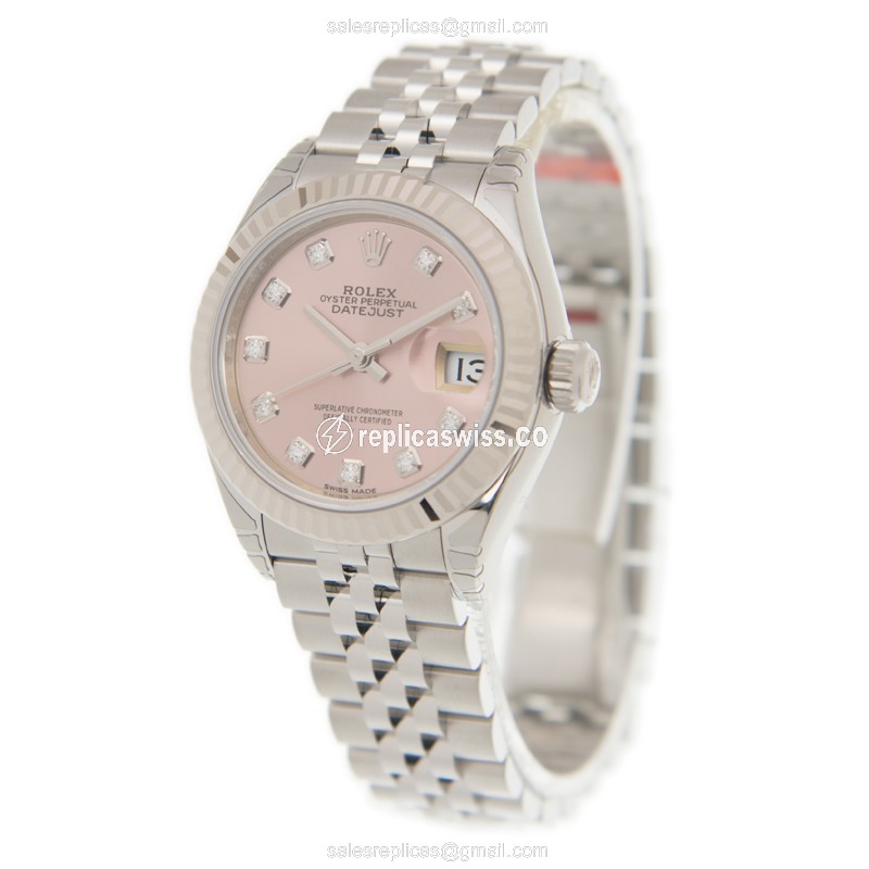 Rolex Lady Datejust Replica | Automatic | 18kt White Gold & Steel Case | Pink Dial - View 3
