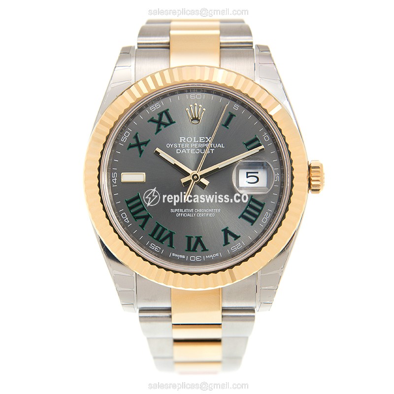 Rolex Datejust Replica - Automatic - 18kt Gold & Steel - Dark Grey Dial - View 2