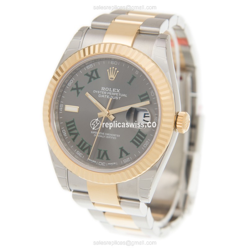 Rolex Datejust Replica - Automatic - 18kt Gold & Steel - Dark Grey Dial - View 3