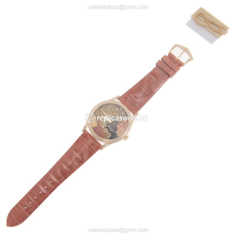 Patek Philippe 5077/100R-015 Replica - Automatic - 18kt Rose Gold - Diamond Dial - Orange Strap - View 2