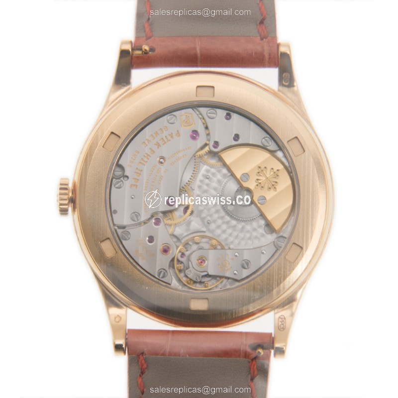 Patek Philippe 5077/100R-015 Replica - Automatic - 18kt Rose Gold - Diamond Dial - Orange Strap - View 3