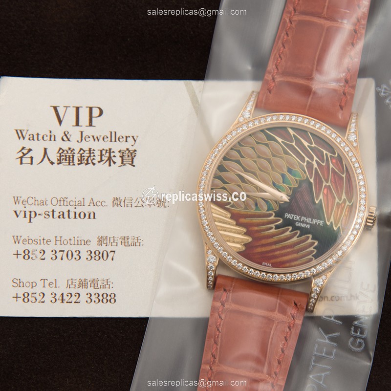Patek Philippe 5077/100R-015 Replica - Automatic - 18kt Rose Gold - Diamond Dial - Orange Strap - View 4