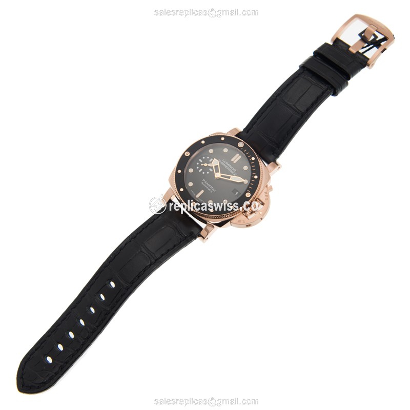 Panerai Luminor Replica Watch Automatic Rose Gold Black Dial - View 2